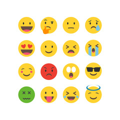 Obraz premium Smile emotions icons vector, simple flat round faces signs in different styles.