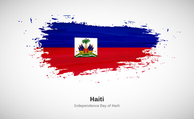 Creative happy independence day of Haiti country with grungy watercolor country flag background