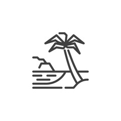 Tropical island beach with palm tree line icon