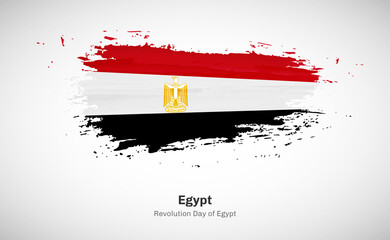 Creative happy revolution day of Egypt country with grungy watercolor country flag background