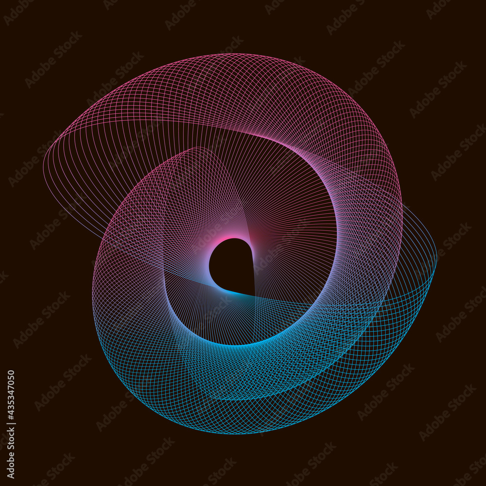 Wall mural abstract element of spirograph. spiral wavy lines on a black background.