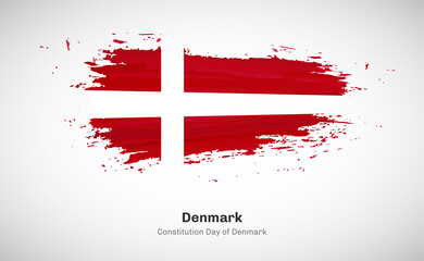 Creative happy constitution day of Denmark country with grungy watercolor country flag background