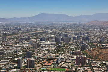 Fototapeta premium Panoramic view of Santiago from San Cristobal Hill, Chile