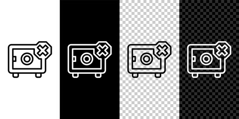 Set line Safe icon isolated on black and white, transparent background. The door safe a bank vault with a combination lock. Reliable Data Protection. Vector