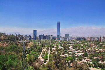 Panoramic view of Torre Costanera, The skyscraper in Santiago, Chile from San Cristobal Hill, Chile
