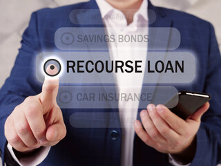  RECOURSE LOAN phrase on the screen. Manager use cell technologies at office. A recourse loan is a form of secured financing.