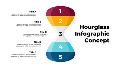 Vector hourglass hourglassInfographic. Presentation slide template. Step by step to success. 5 options. - obrazy, fototapety, plakaty