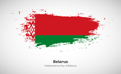Creative happy independence day of Belarus country with grungy watercolor country flag background