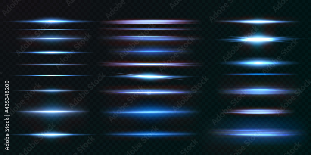 Poster light beams of light in neon and blue.illuminated horizontal neon laser.collection of light transpar