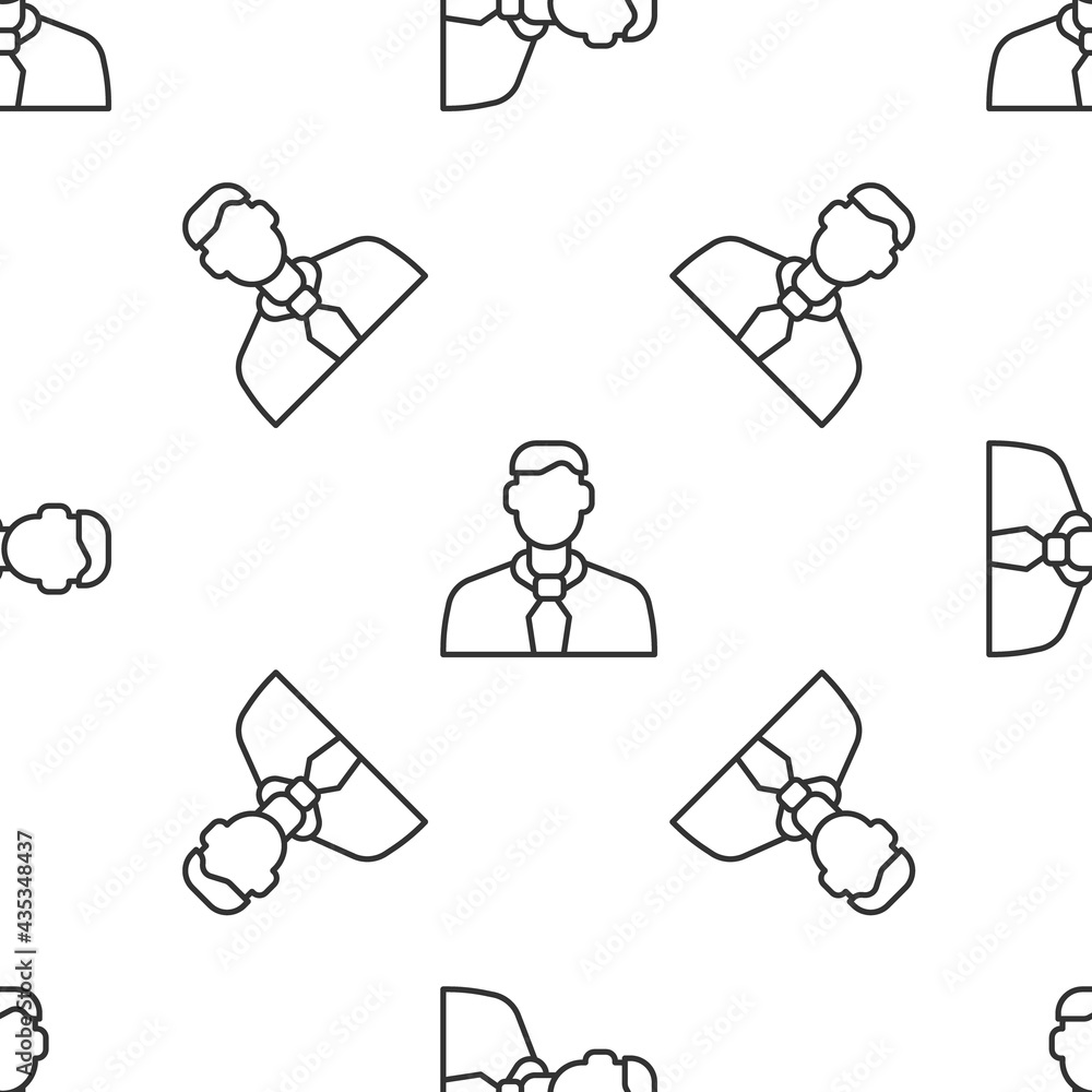 Poster grey line worker icon isolated seamless pattern on white background. business avatar symbol user pro