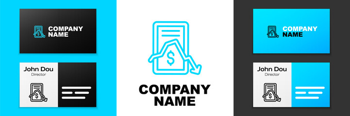 Blue line Mobile stock trading concept icon isolated on white background. Online trading, stock market analysis, business and investment. Logo design template element. Vector