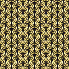 Art-Deco golden pattern, palm leaves. Seamless pattern made in Art-Deco style.