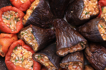Stuffed Eggplant and Red Pepper