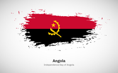 Creative happy independence day of Angola country with grungy watercolor country flag background