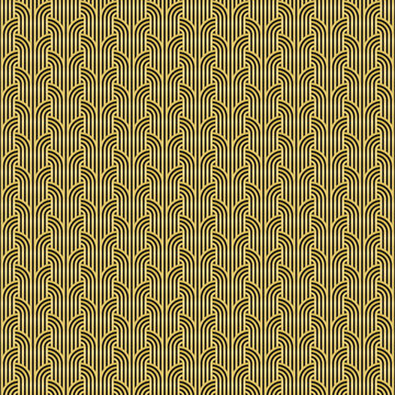 Art-Deco golden pattern, interlocking lines. Seamless pattern made in Art-Deco style.