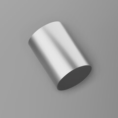 3d render chrome geometric shape cylinder with shadows isolated on grey background. Metal glossy realistic primitive. Abstract decorative vector figure for trendy design