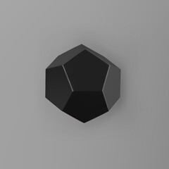 3d render black geometric shape dodecahedron with shadows isolated on grey background. Black realistic primitive. Abstract decorative vector figure for trendy design