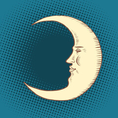 Luna is a character. A crescent moon in the night sky. Face