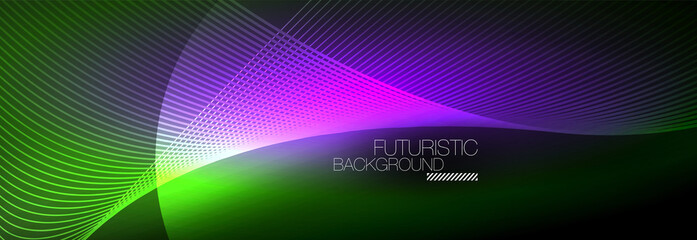 Abstract neon glowing light in the dark with waves. Shiny magic energy and motion concept, vector abstract wallpaper background
