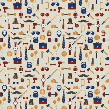 Seamless pattern for the holiday Father's Day. Flat style. Design for fabric, textile, wallpaper, packaging, website.	
