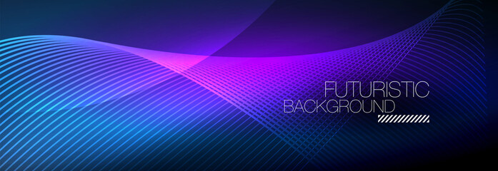 Abstract neon glowing light in the dark with waves. Shiny magic energy and motion concept, vector abstract wallpaper background