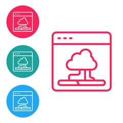 Red line Cloud technology data transfer and storage icon isolated on white background. Set icons in circle buttons. Vector