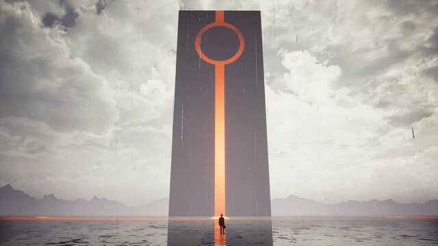 huge monolith in rain