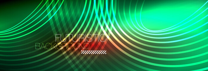 Fototapeta premium Dark abstract background with glowing neon circles. Trendy layout template for business or technology presentation, internet poster or web brochure cover, wallpaper