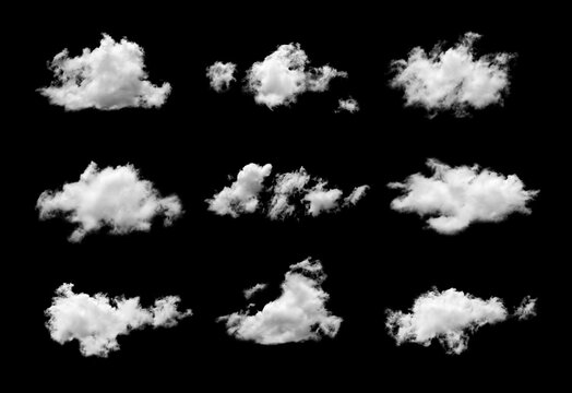 Set of fog, white clouds, or haze For designs isolated  on black background