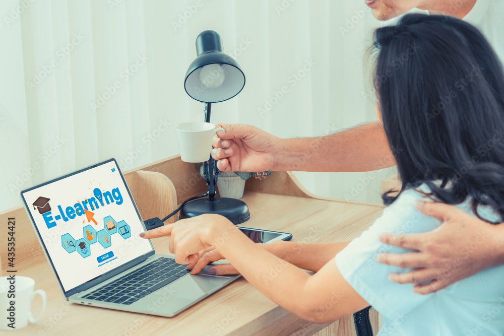 Poster e-learning and online education for student and university concept. video conference call technology