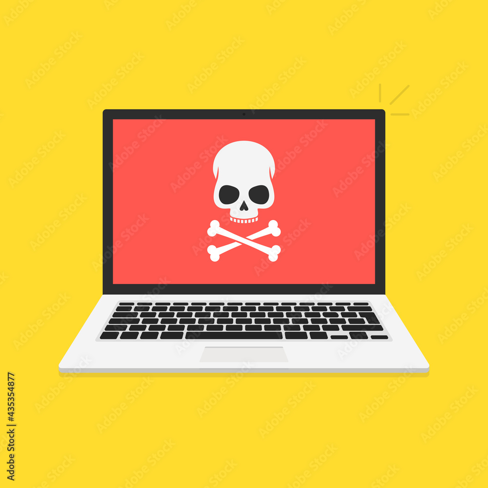 Aufkleber the laptop was hacked. skull message on computer screen. concept of virus, piracy, hacking and secur