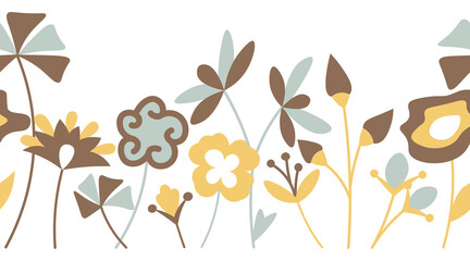 Flowers field cute seamless floral set flat vector illustration