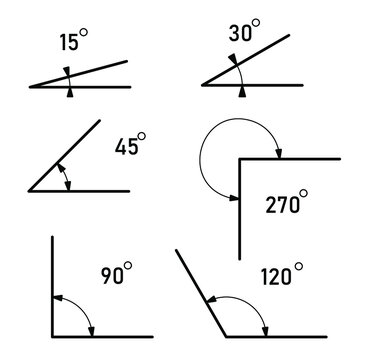 Angles of different sizes. Angles Icons Set. Isolated math sign.