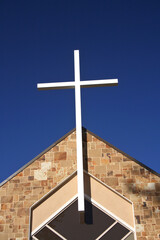Small Church with Large Cross and Blue Sky