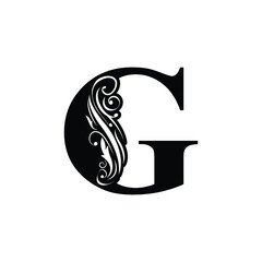 letter G flower  ornament. Vector logo. Monogram alphabet. Beautiful floral capital letters
