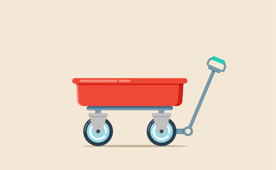 Vector illustration of red wheelbarrow wagon with hand trolley isolated on a light background - obrazy, fototapety, plakaty