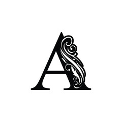 letter A flower  ornament. Vector logo. Monogram alphabet. Beautiful floral capital letters
