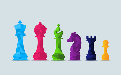 Vector illustration of chess pieces set icon. Chess pieces set icon in low poly style - obrazy, fototapety, plakaty