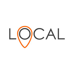 Logotipo con texto Local con puntero de posición con lineas en color naranja y gris