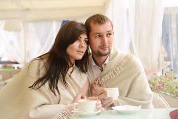 Portrait of a young loving couple in white clothes. - 435357636