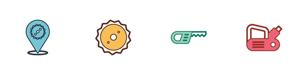 Set Circular saw blade, , Reciprocating and Electric planer tool icon. Vector