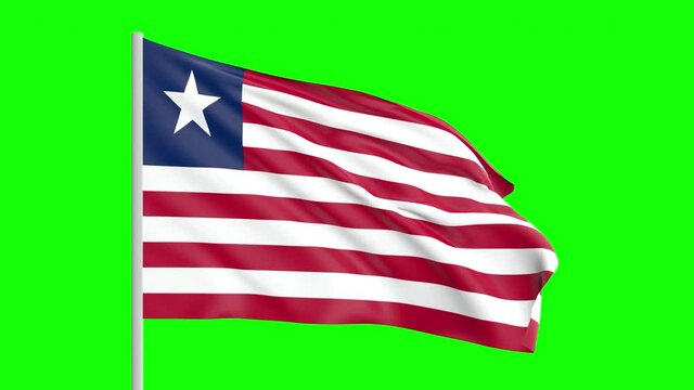 National Flag Of Liberia Waving In The Wind on Green Screen With Alpha Matte