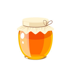 Glass honey jar. Vector illustration cartoon flat icon isolated on white background.
