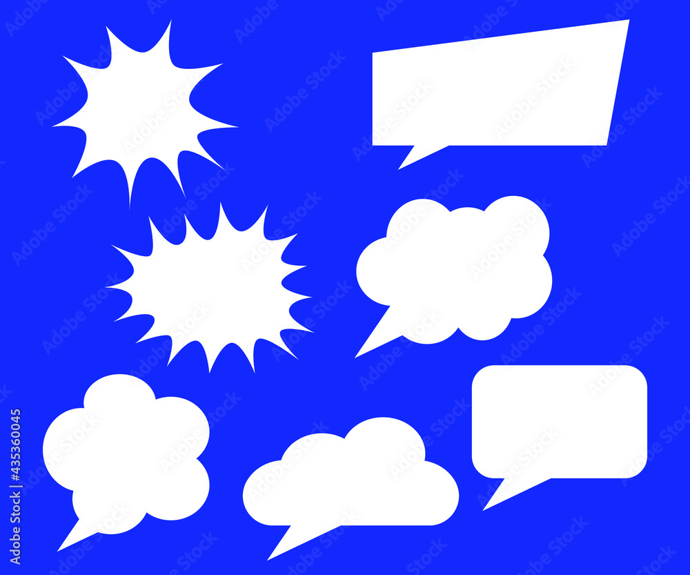 Poster white speech bubbles icon different shapes and sizes, simple style vector illustration