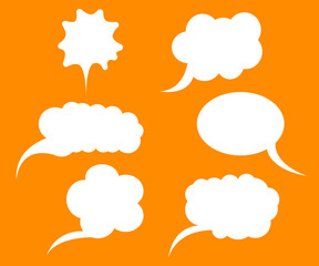 Cartoon dialogs cloud. Set of think and talk speech bubbles for messages and dialog words. Doodle style comic balloon, cloud shape design elements.