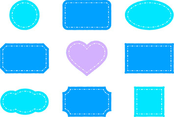 青色系のかわいい手描き風のベクターフレームセット