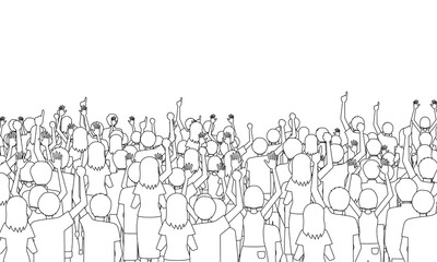 Naklejka premium Illustration of the back of many spectators (white background, vector, Line art, cut out)