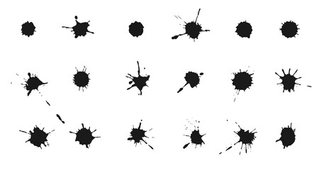 Ink blots and splashes. Collection of handdrawn blobs, drops and spatters
