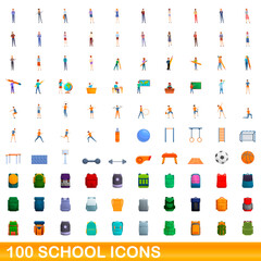 100 school icons set. Cartoon illustration of 100 school icons vector set isolated on white background