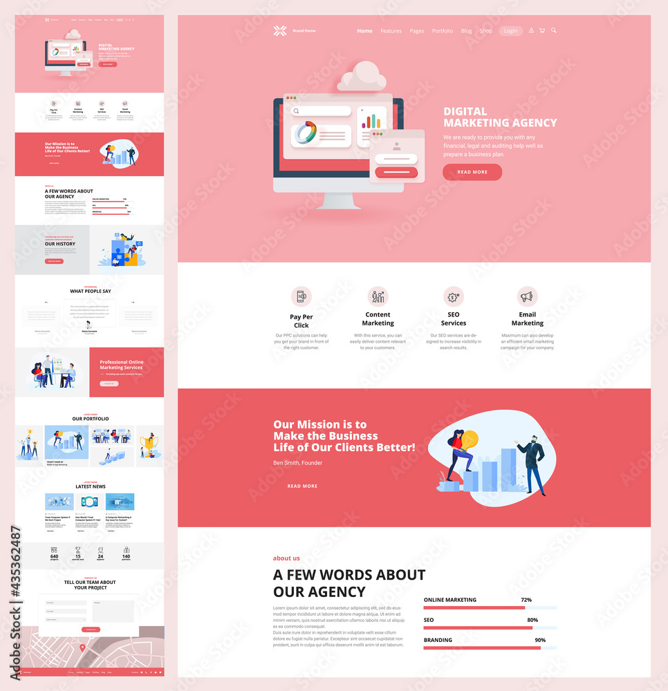 Wall mural one page website design template. vector illustration concept for web design and development on the 